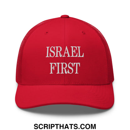 Israel First Embroidered Mesh Trucker Hat Red
