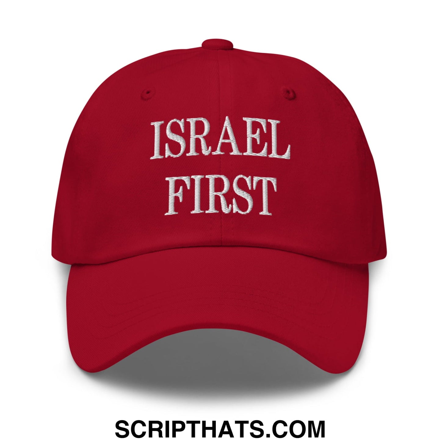Israel First Embroidered Unstructured Dad Hat Cranberry