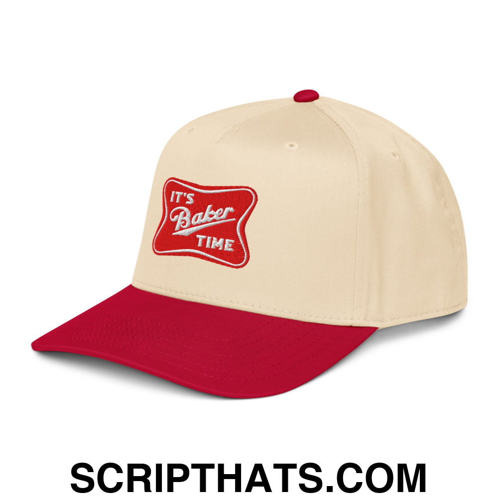 It's Baker Time Embroidered Baseball Snapback Hat Red Natural