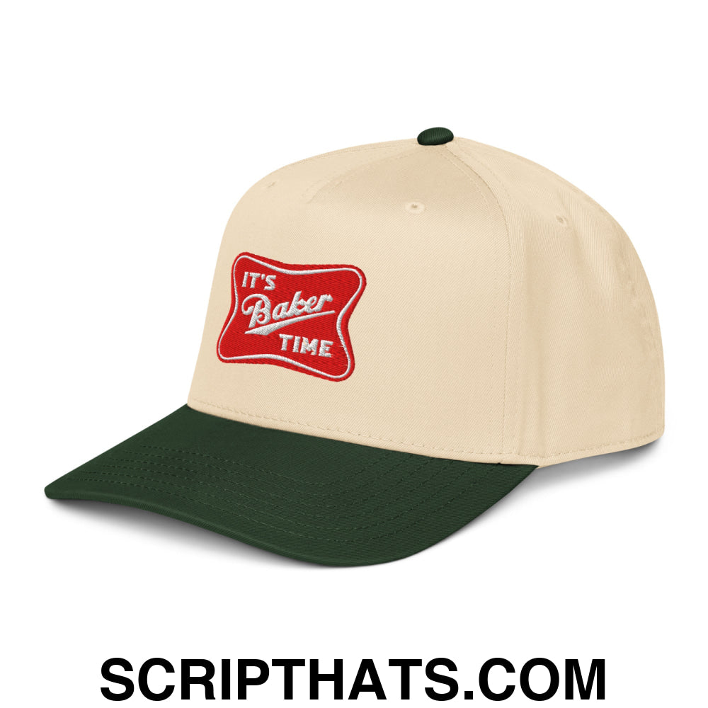 It's Baker Time Embroidered Baseball Snapback Hat Dark Green Natural