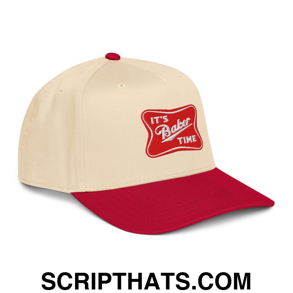 It's Baker Time Embroidered Baseball Snapback Hat Red Natural
