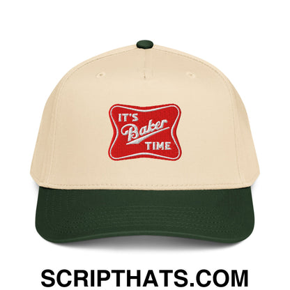 It's Baker Time Embroidered Baseball Snapback Hat Dark Green Natural
