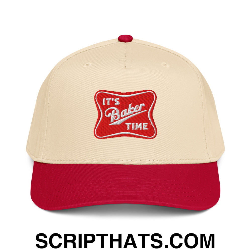 It's Baker Time Embroidered Baseball Snapback Hat Red Natural