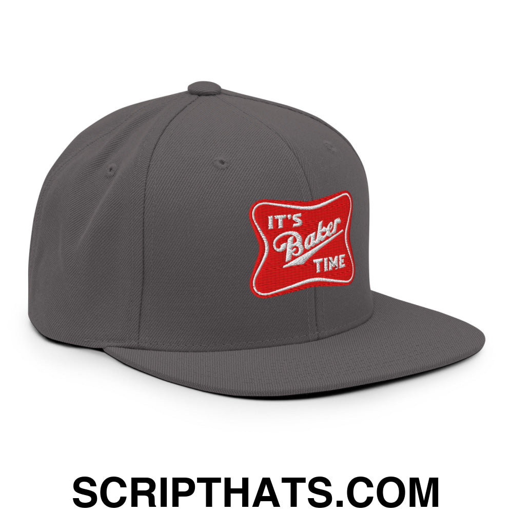 It's Baker Time Embroidered Flat Bill Brim Snapback Hat Dark Grey