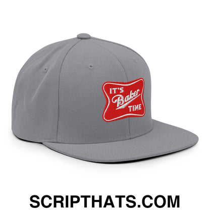 It's Baker Time Embroidered Flat Bill Brim Snapback Hat Silver
