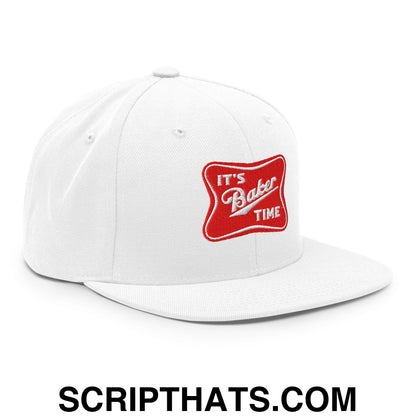 It's Baker Time Embroidered Flat Bill Brim Snapback Hat White
