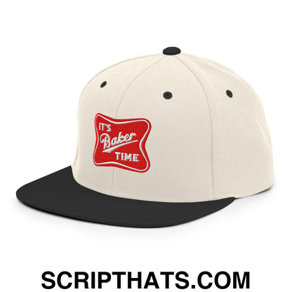 It's Baker Time Embroidered Flat Bill Brim Snapback Hat Natural Black