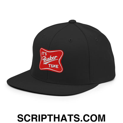 It's Baker Time Embroidered Flat Bill Brim Snapback Hat Black