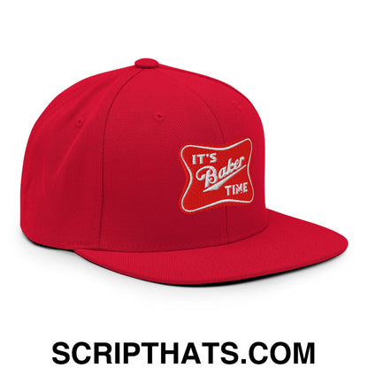 It's Baker Time Embroidered Flat Bill Brim Snapback Hat Red