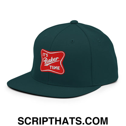 It's Baker Time Embroidered Flat Bill Brim Snapback Hat Spruce