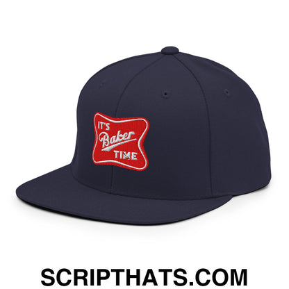 It's Baker Time Embroidered Flat Bill Brim Snapback Hat Navy