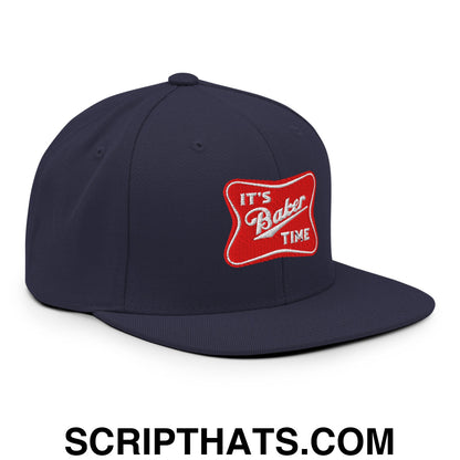 It's Baker Time Embroidered Flat Bill Brim Snapback Hat Navy
