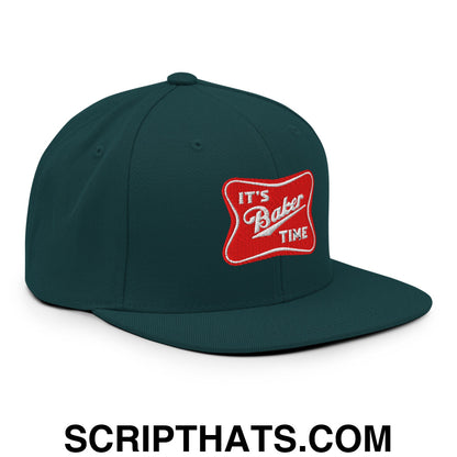 It's Baker Time Embroidered Flat Bill Brim Snapback Hat Spruce