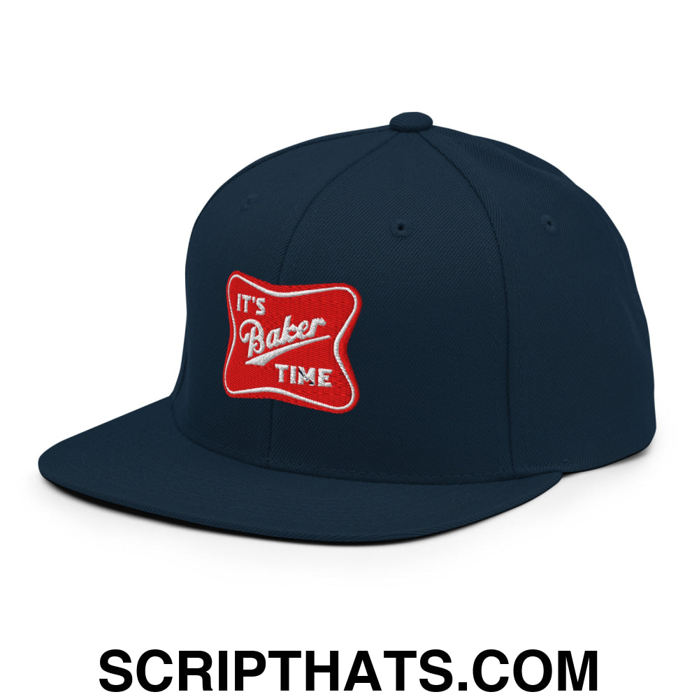 It's Baker Time Embroidered Flat Bill Brim Snapback Hat Dark Navy