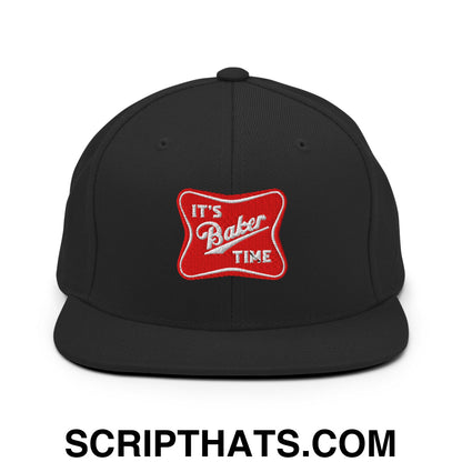 It's Baker Time Embroidered Flat Bill Brim Snapback Hat Black