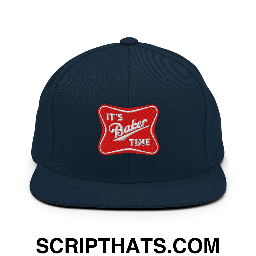 It's Baker Time Embroidered Flat Bill Brim Snapback Hat Dark Navy