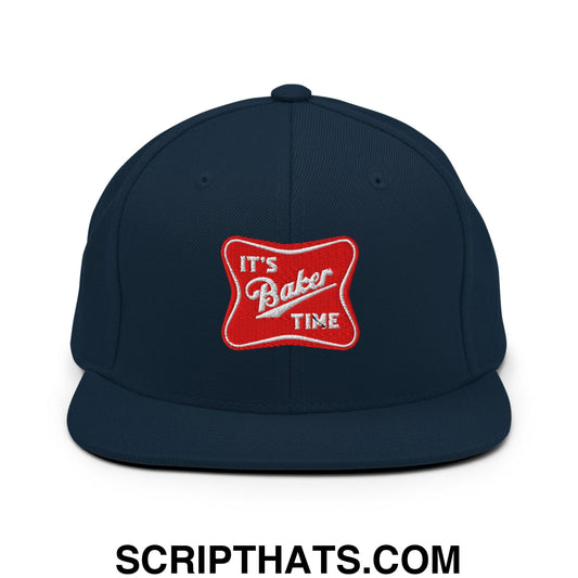 It's Baker Time Embroidered Flat Bill Brim Snapback Hat Dark Navy