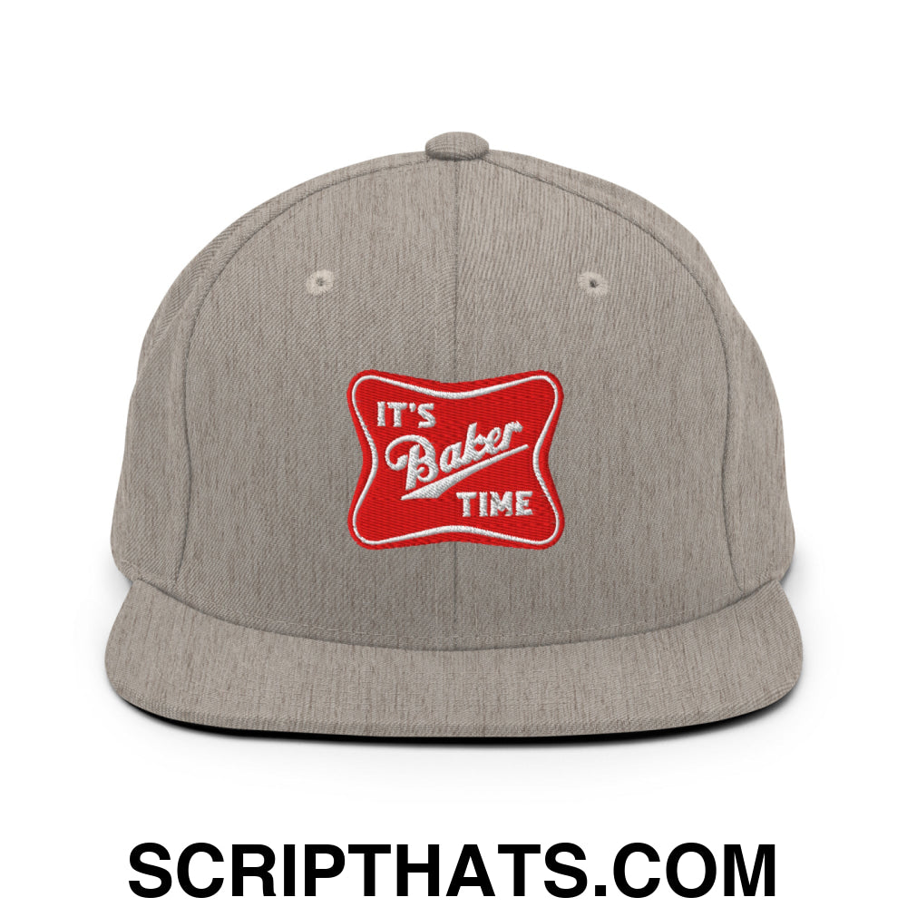 It's Baker Time Embroidered Flat Bill Brim Snapback Hat Heather Grey