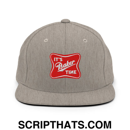 It's Baker Time Embroidered Flat Bill Brim Snapback Hat Heather Grey
