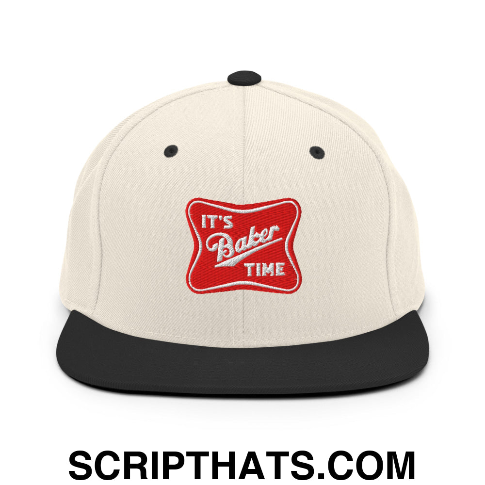 It's Baker Time Embroidered Flat Bill Brim Snapback Hat Natural Black