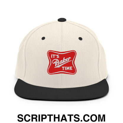 It's Baker Time Embroidered Flat Bill Brim Snapback Hat Natural Black