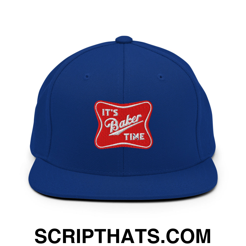 It's Baker Time Embroidered Flat Bill Brim Snapback Hat Royal Blue