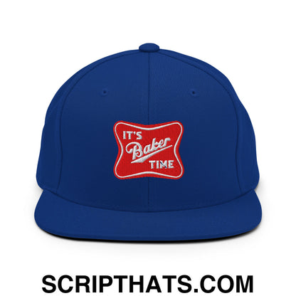 It's Baker Time Embroidered Flat Bill Brim Snapback Hat Royal Blue