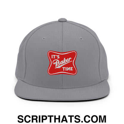 It's Baker Time Embroidered Flat Bill Brim Snapback Hat Silver