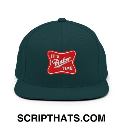 It's Baker Time Embroidered Flat Bill Brim Snapback Hat Spruce