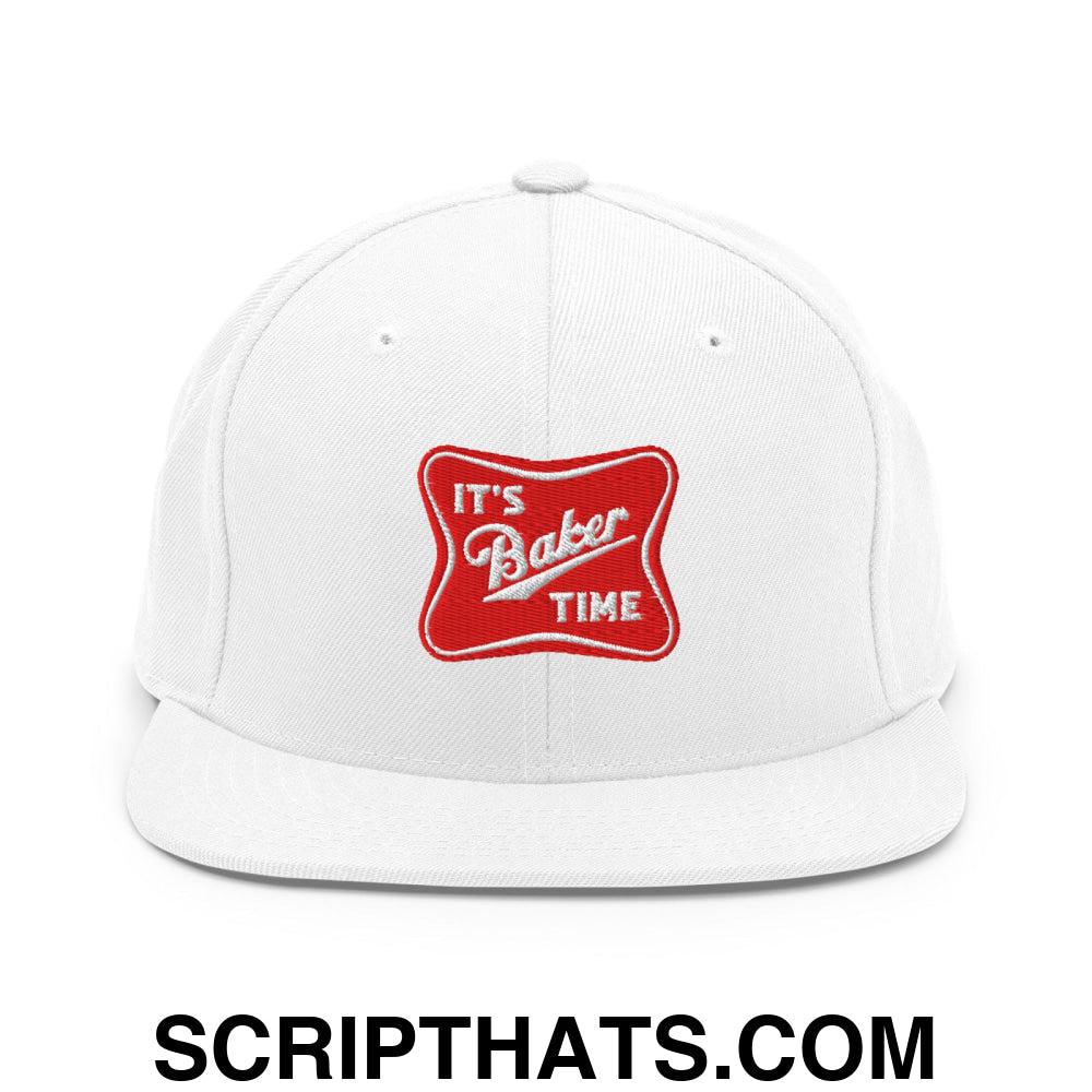 It's Baker Time Embroidered Flat Bill Brim Snapback Hat White