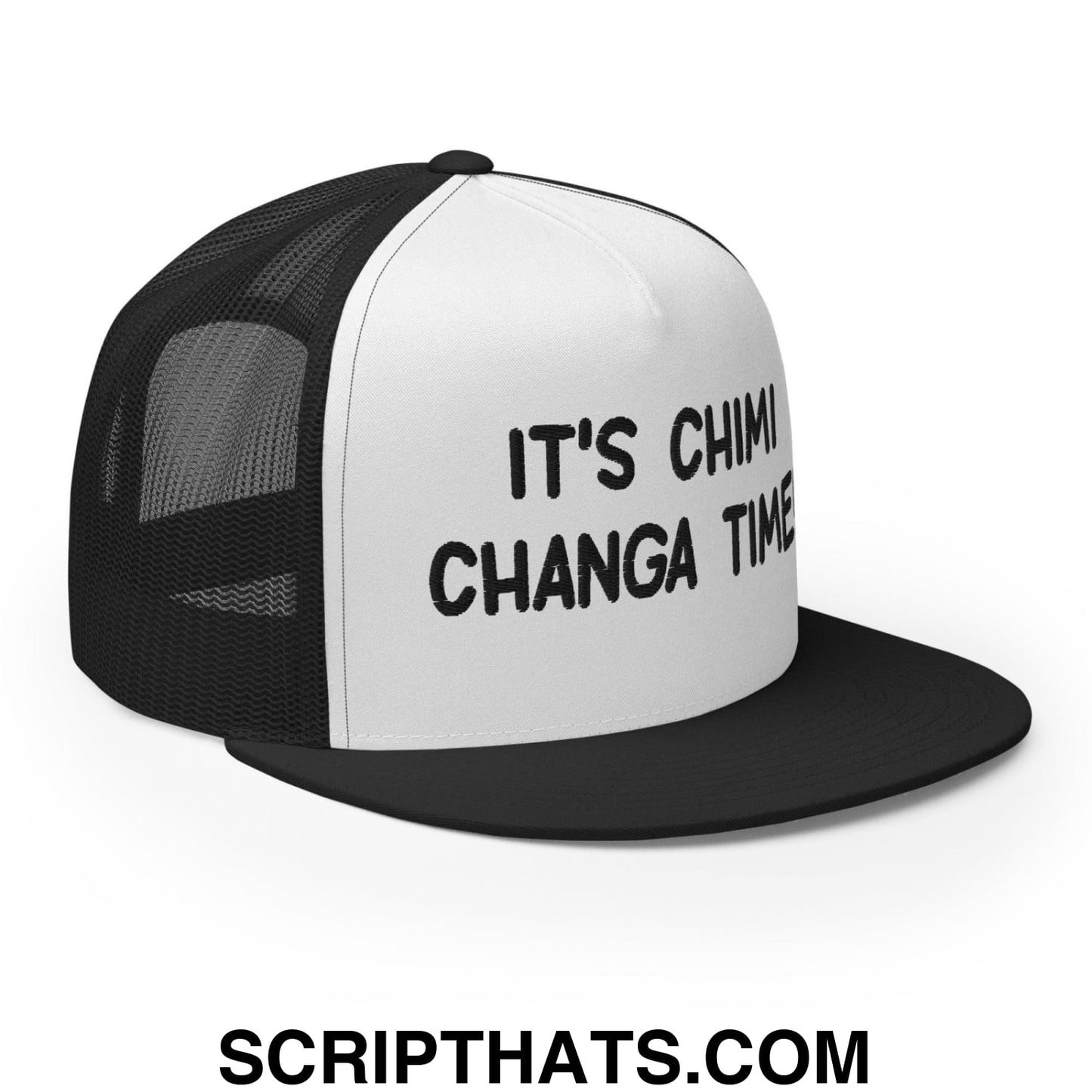It's Chimi Changa Time Regular Trucker Show Hat Black White Black