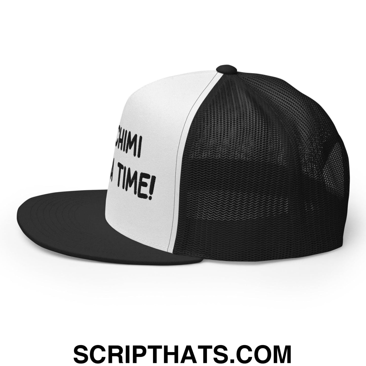 It's Chimi Changa Time Regular Trucker Show Hat Black White Black