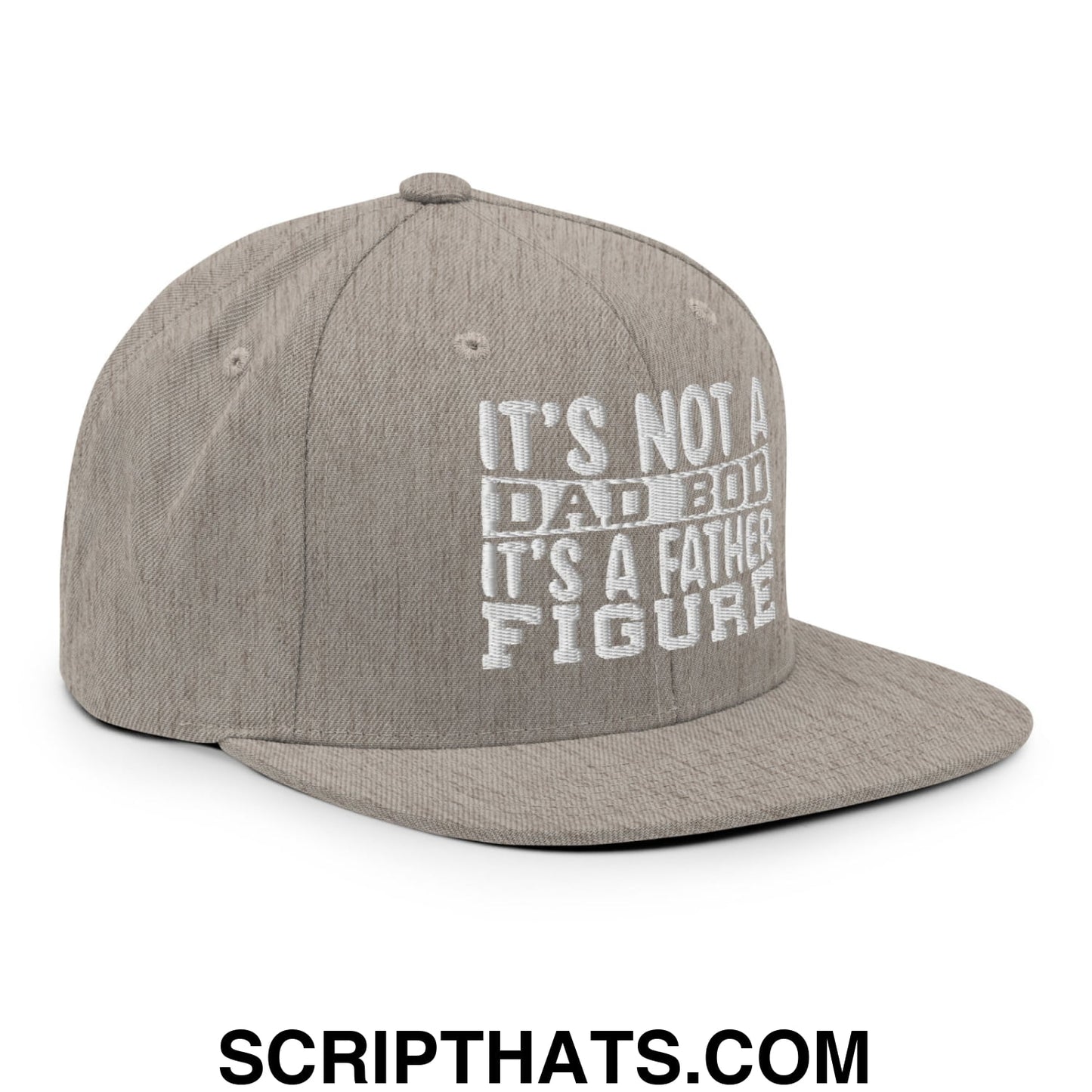 It's Not a Dad Bod it's a Father Figure Embroidered Flat Bill Brim Snapback Hat Heather Grey