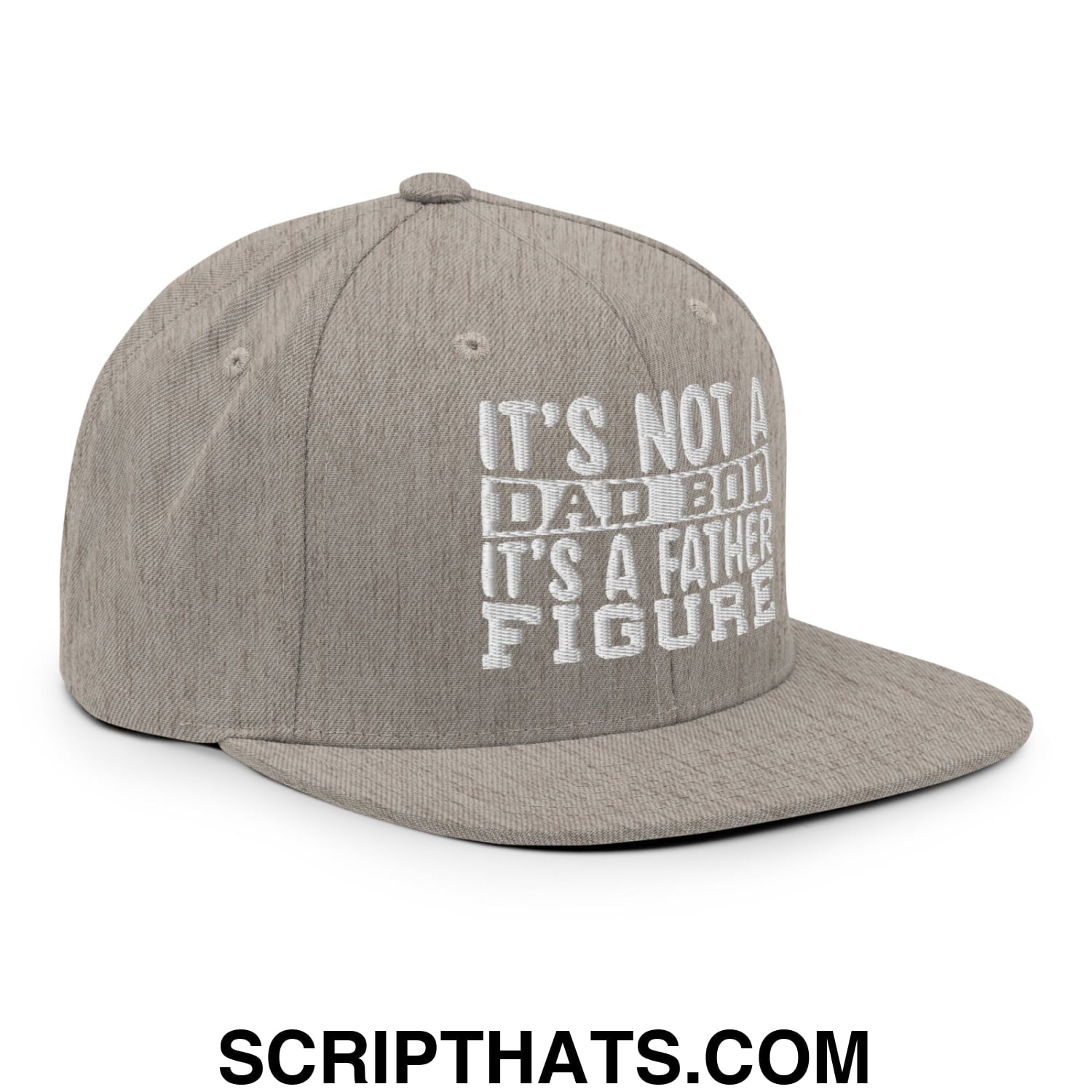 It's Not a Dad Bod it's a Father Figure Embroidered Flat Bill Brim Snapback Hat Heather Grey