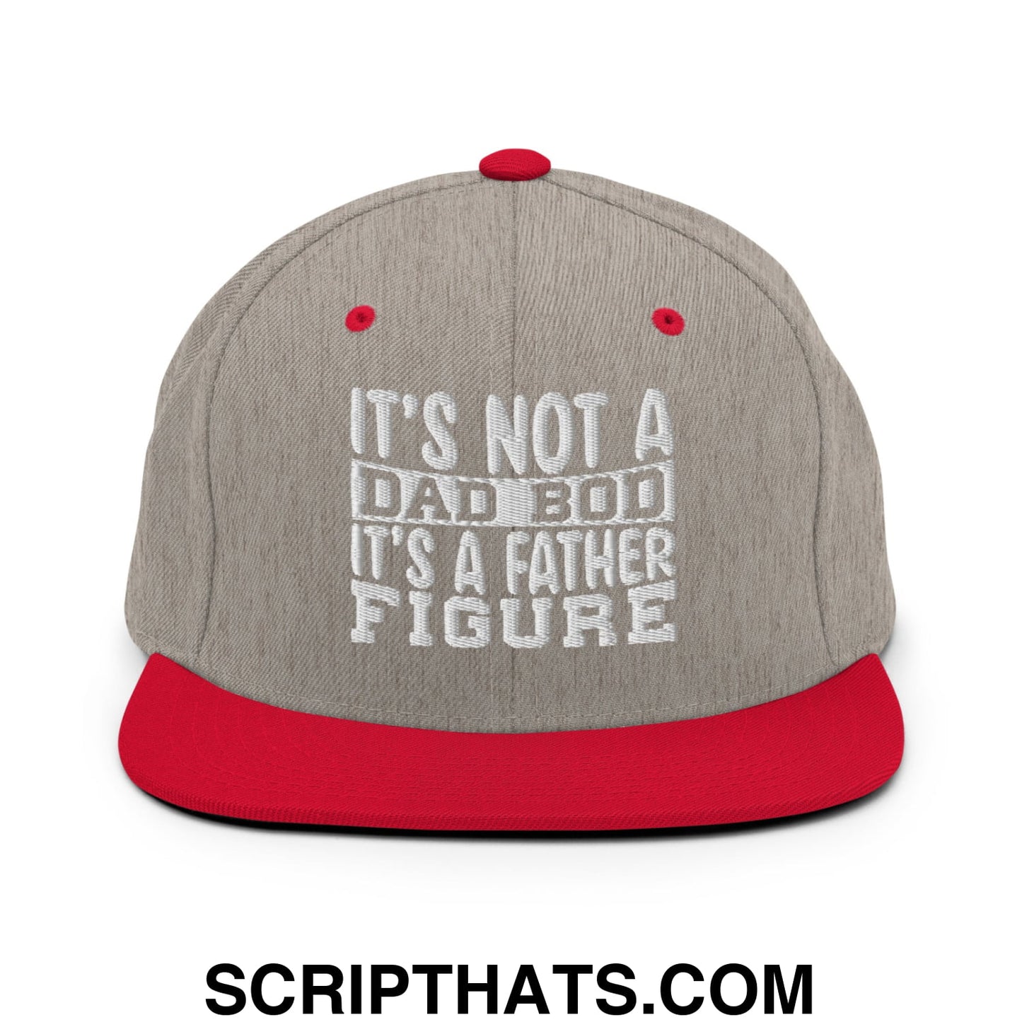 It's Not a Dad Bod it's a Father Figure Embroidered Flat Bill Brim Snapback Hat Heather Grey Red