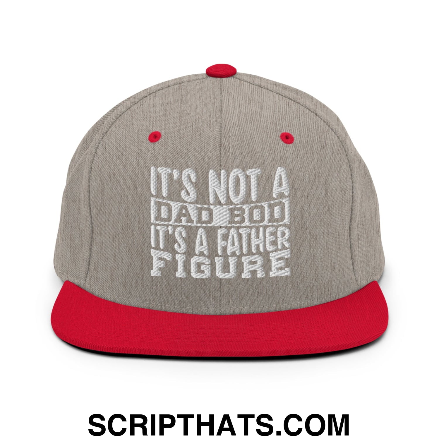 It's Not a Dad Bod it's a Father Figure Embroidered Flat Bill Brim Snapback Hat Heather Grey Red