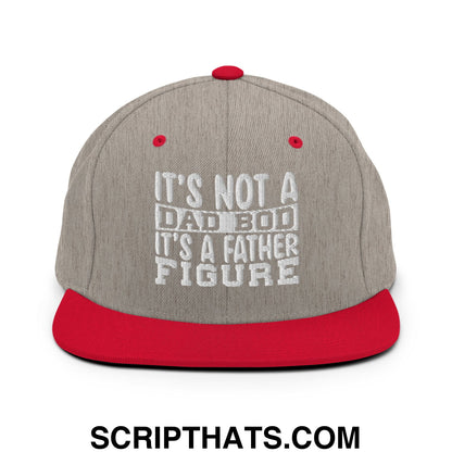 It's Not a Dad Bod it's a Father Figure Embroidered Flat Bill Brim Snapback Hat Heather Grey Red