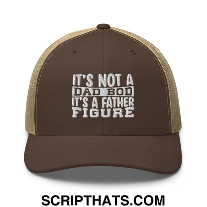 It's Not a Dad Bod it's a Father Figure Embroidered Mesh Trucker Hat Brown Khaki