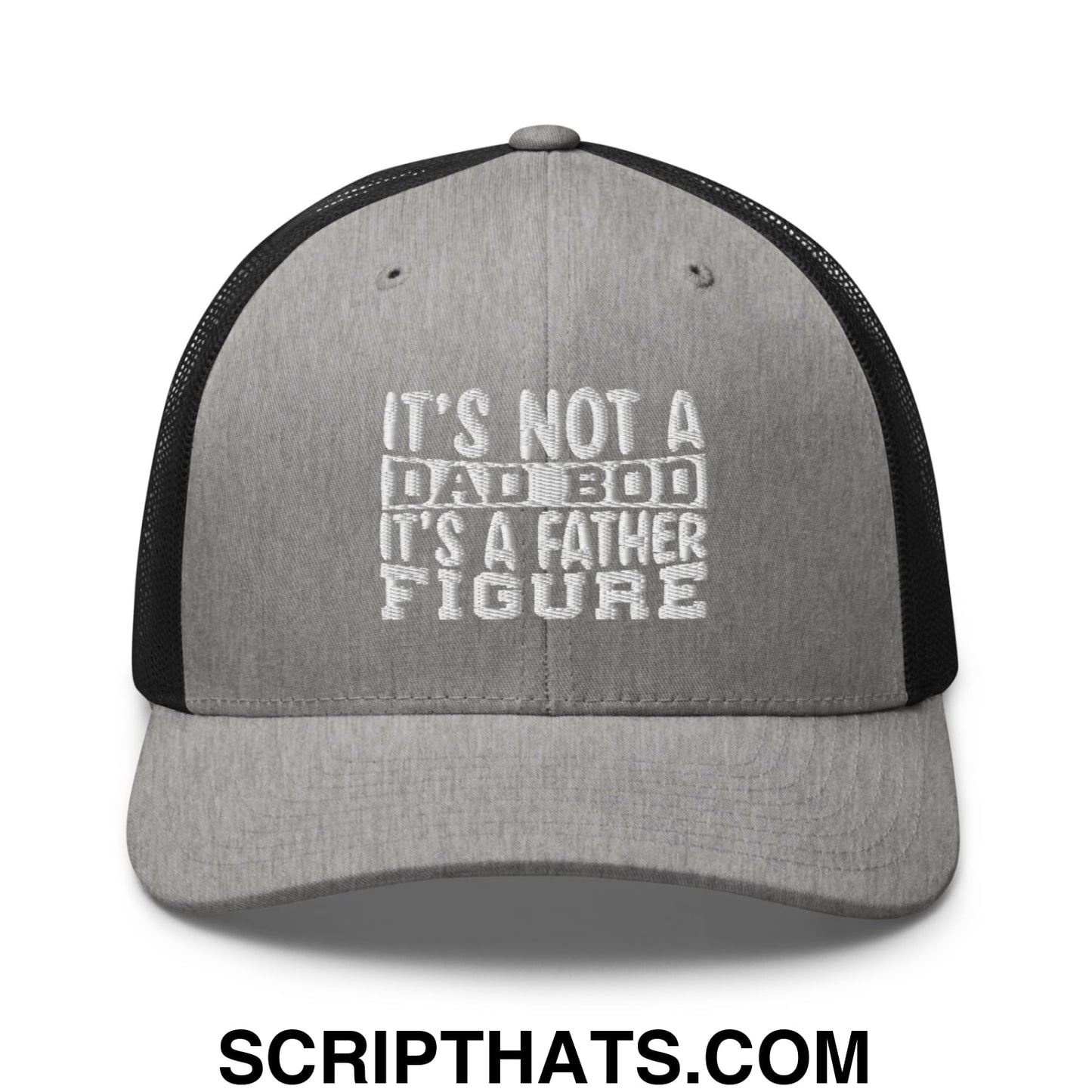 It's Not a Dad Bod it's a Father Figure Embroidered Mesh Trucker Hat Heather Black