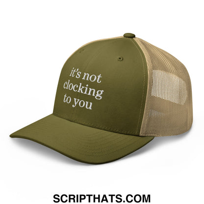 It's Not Clocking to You Embroidered Mesh Trucker Hat Moss Khaki