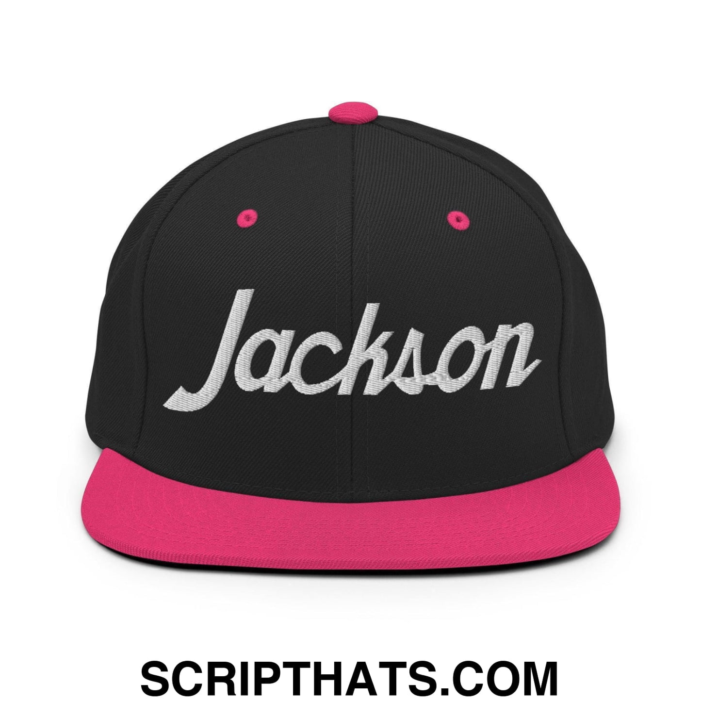 Jackson Script Snapback Hat Black Neon Pink