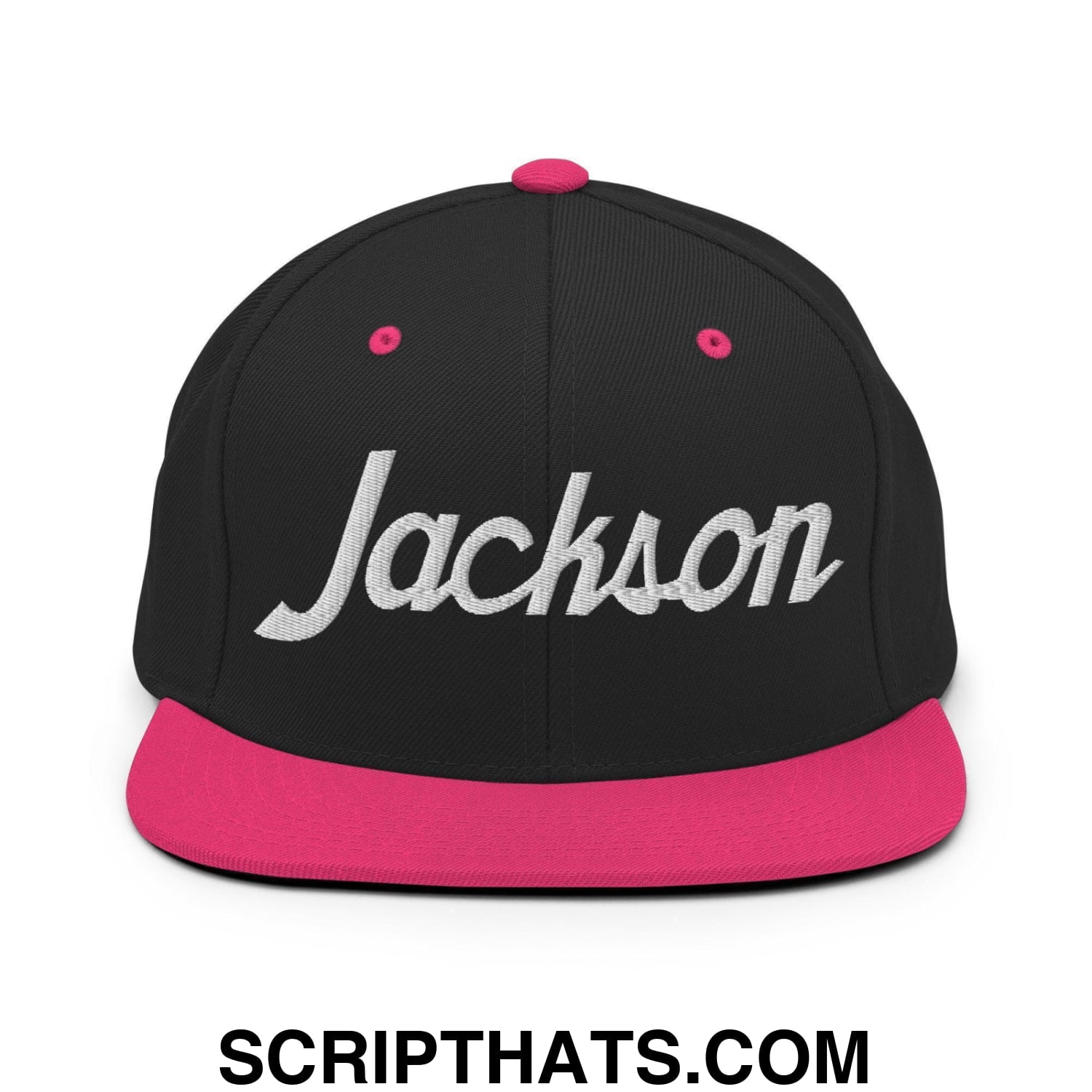 Jackson Script Snapback Hat Black Neon Pink