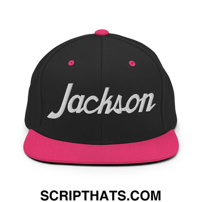 Jackson Script Snapback Hat Black Neon Pink