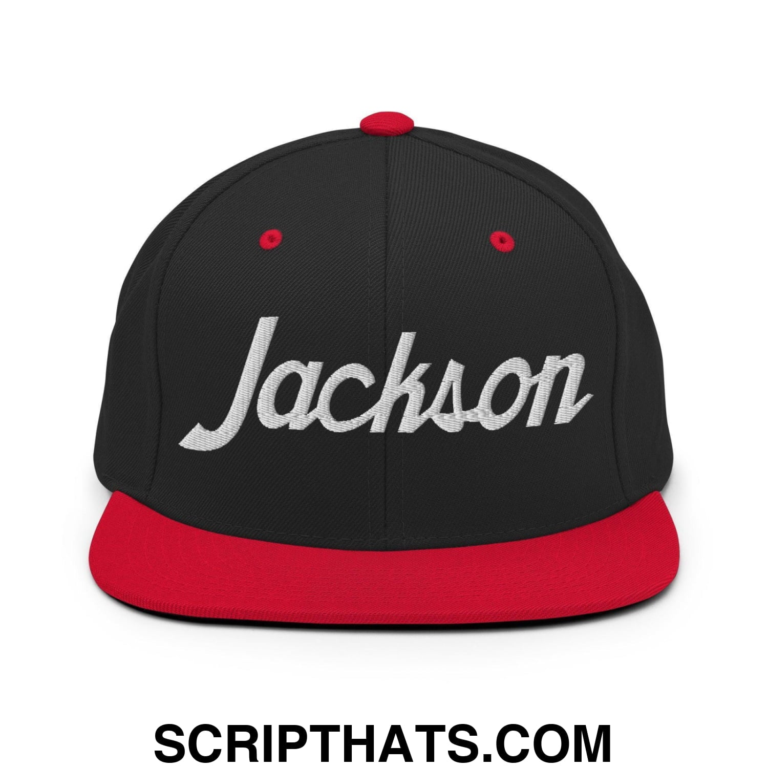 Jackson Script Snapback Hat Black Red