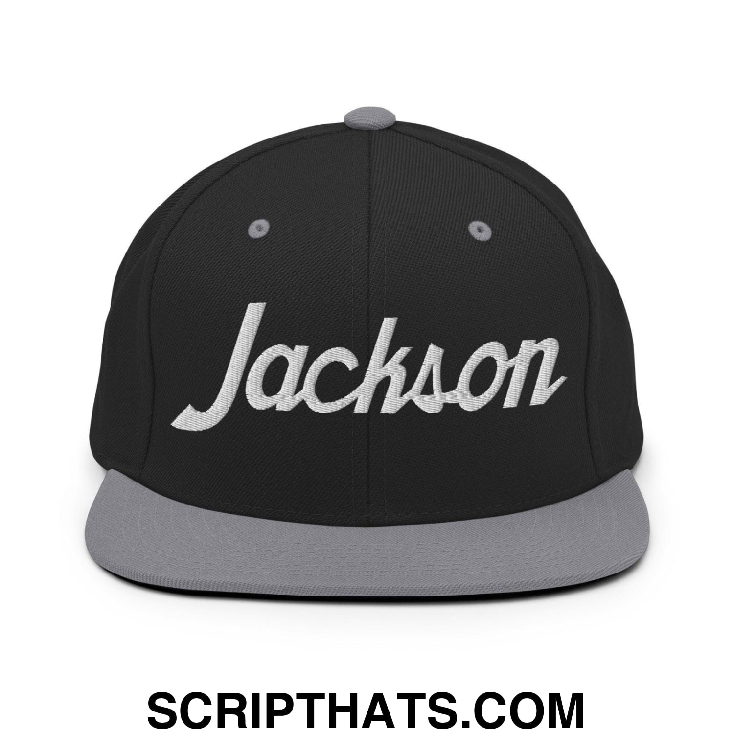 Jackson Script Snapback Hat Black Silver