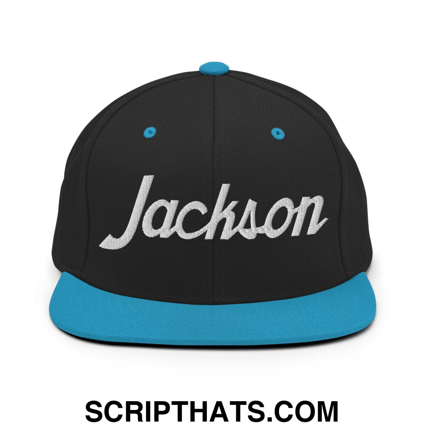 Jackson Script Snapback Hat Black Teal