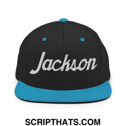 Jackson Script Snapback Hat Black Teal
