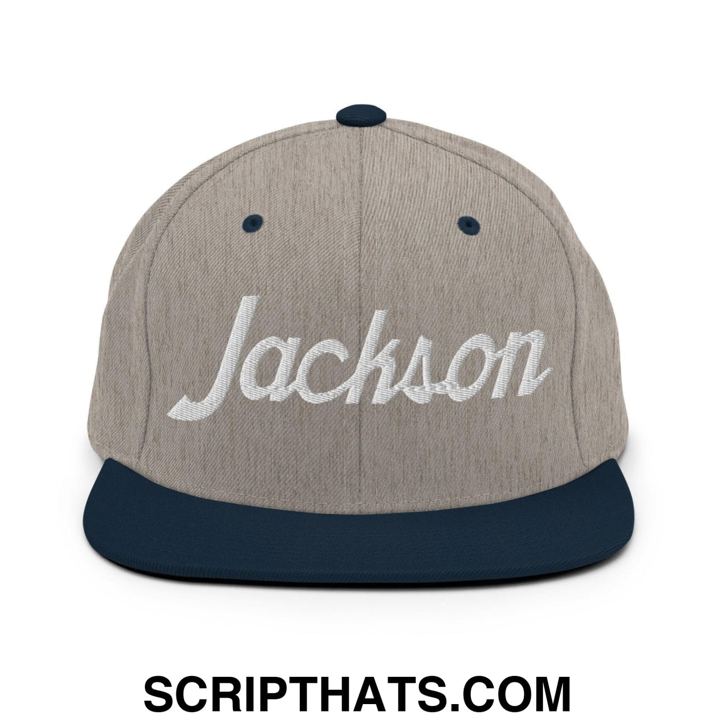 Jackson Script Snapback Hat Heather Grey Navy