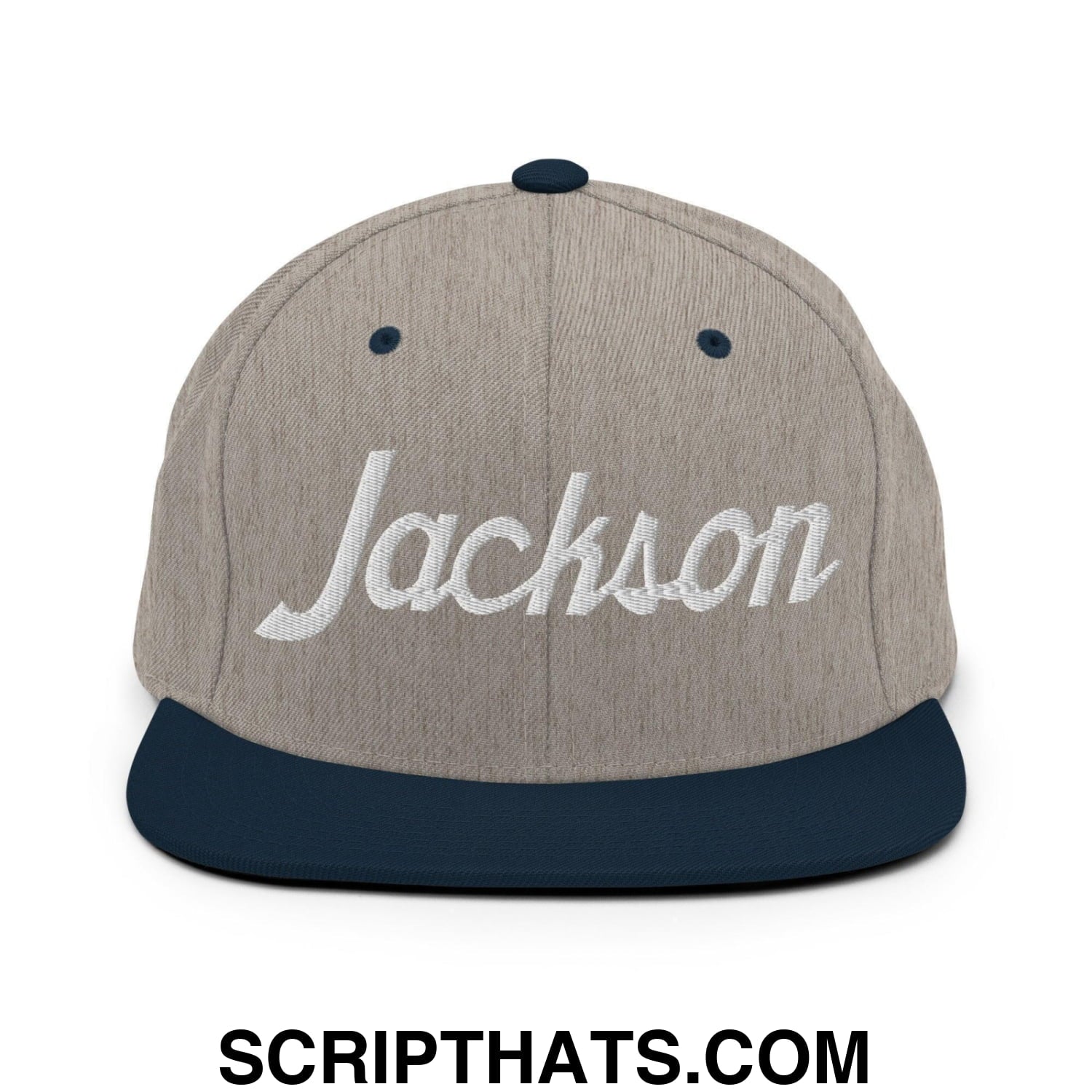 Jackson Script Snapback Hat Heather Grey Navy
