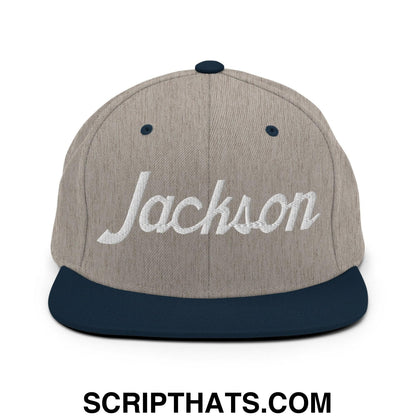 Jackson Script Snapback Hat Heather Grey Navy